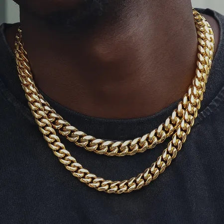 20mm 18k gold plated stainless steel Cuban chain bracelet necklace set