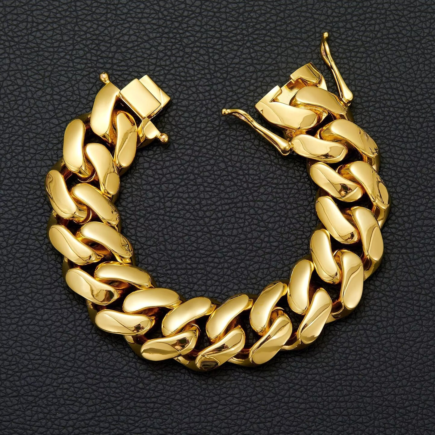 20mm 18k gold plated stainless steel Cuban chain bracelet necklace set