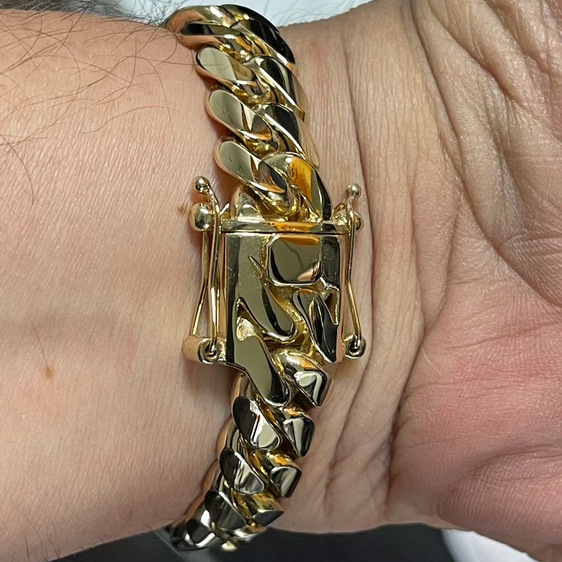12mm Cuban Link Necklace and Bracelet Set, 14K Gold