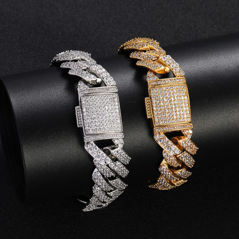15mm Flap Buckle Double Row Zircon Rhombus Cuban Bracelet