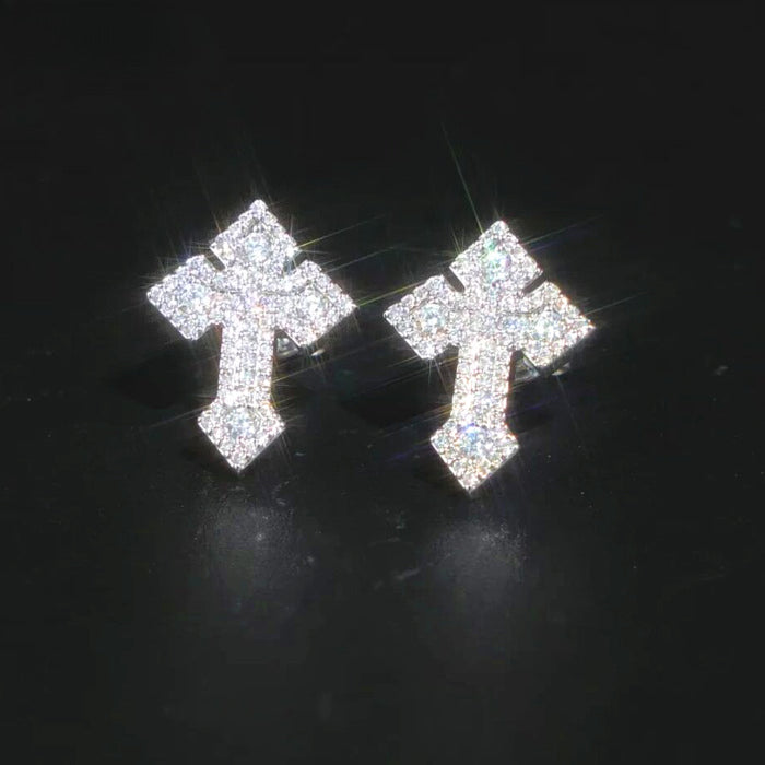 ICERIME three-dimensional cross stud earrings