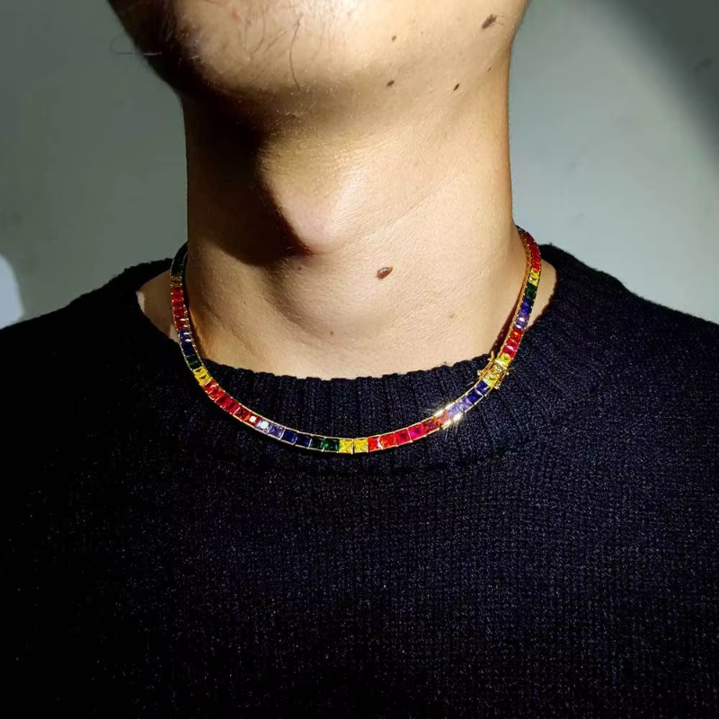 Hot Sale 4mm 18k Gold-Plated Multicolor Rainbow Tennis Necklace