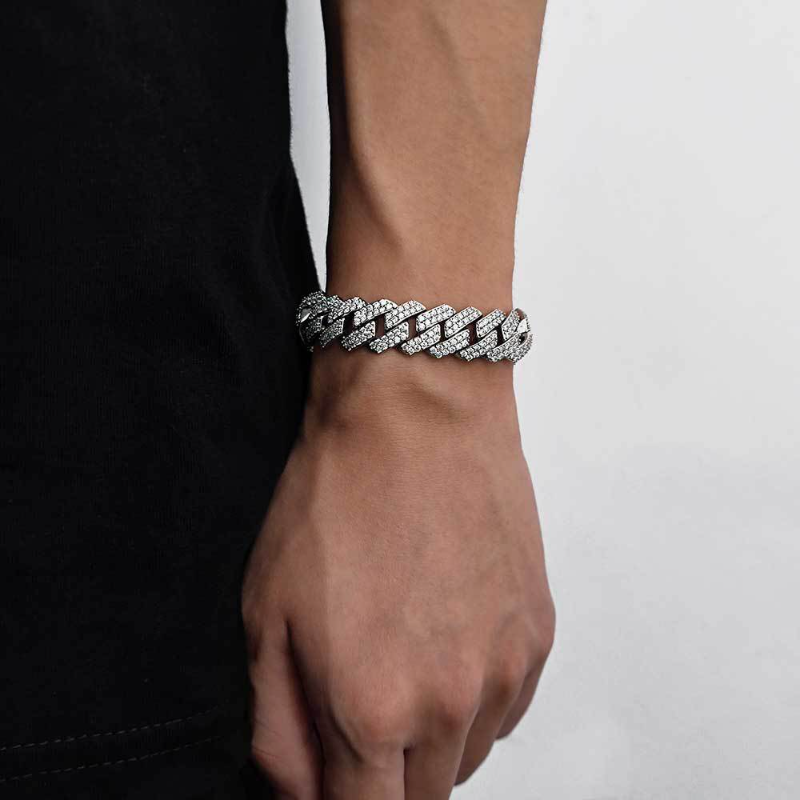 15mm Flap Buckle Double Row Zircon Rhombus Cuban Bracelet