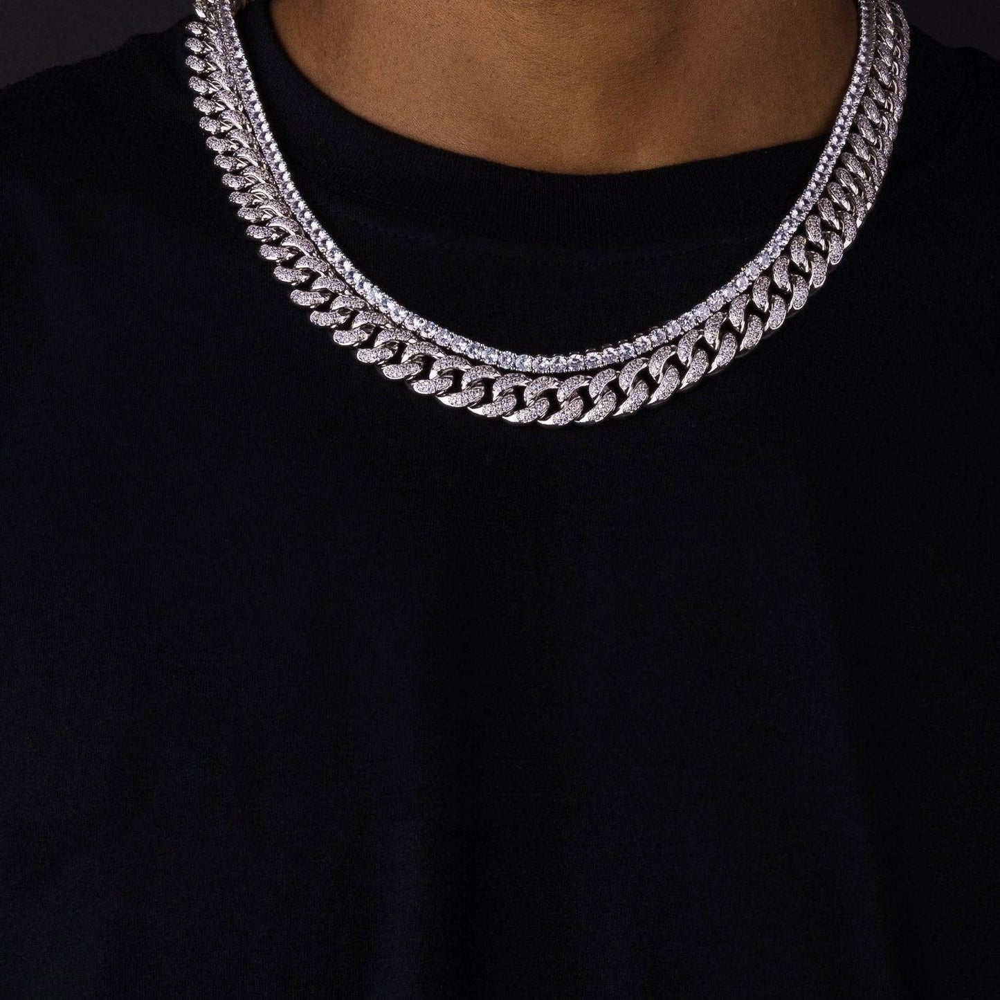 ICERIME 20mm Cuban Chain & 5mm Tennis Chain Bundle