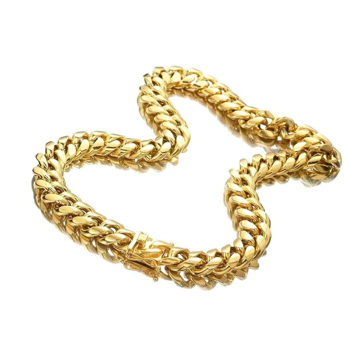 20mm 18k gold plated stainless steel Cuban chain bracelet necklace set