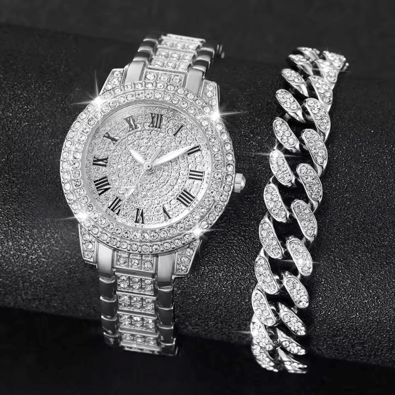 Diamond Cuban Bracelet and Watch Set