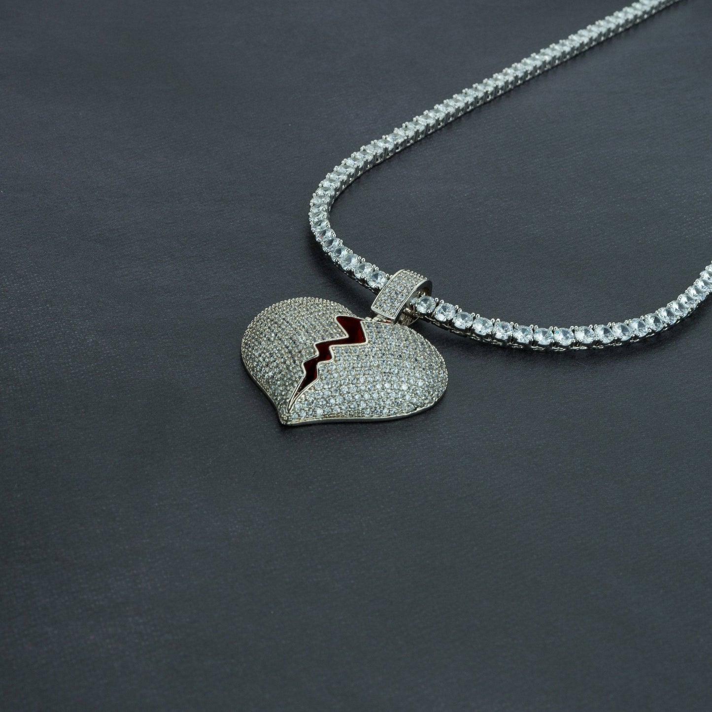 Frozen Heart Pendant w/ 4mm Tennis Chain