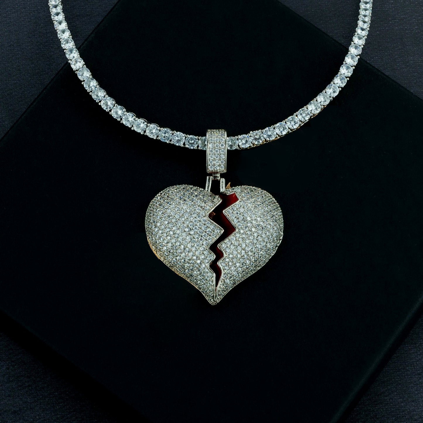Frozen Heart Pendant w/ 4mm Tennis Chain