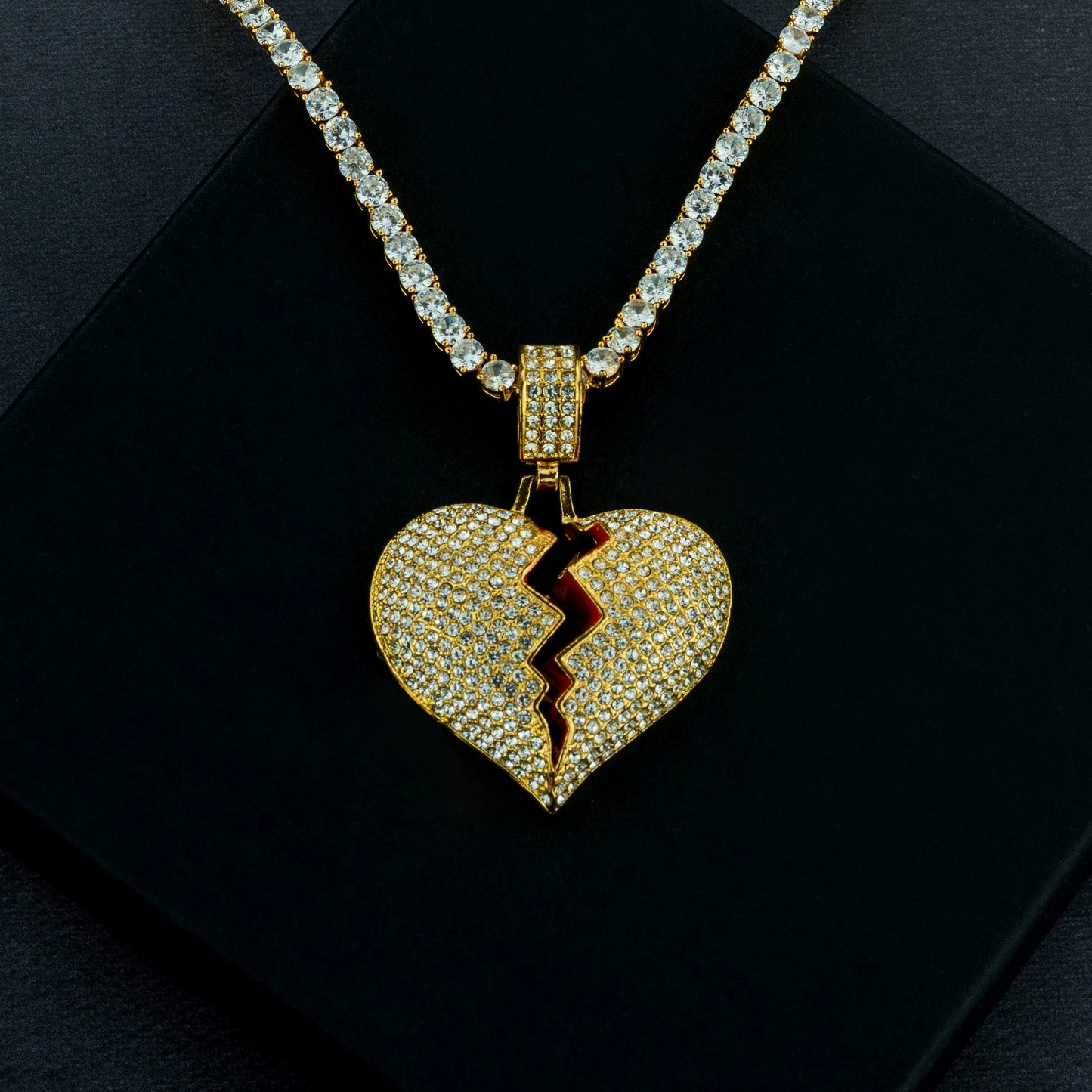 Frozen Heart Pendant w/ 4mm Tennis Chain