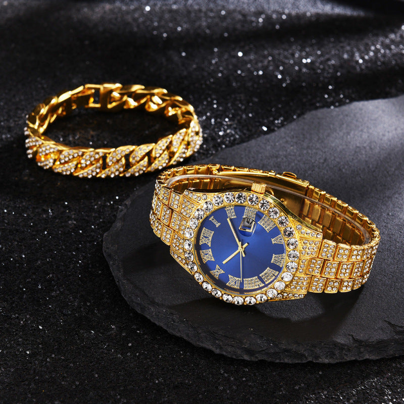 Cuban Diamond Bracelet and Watch Set