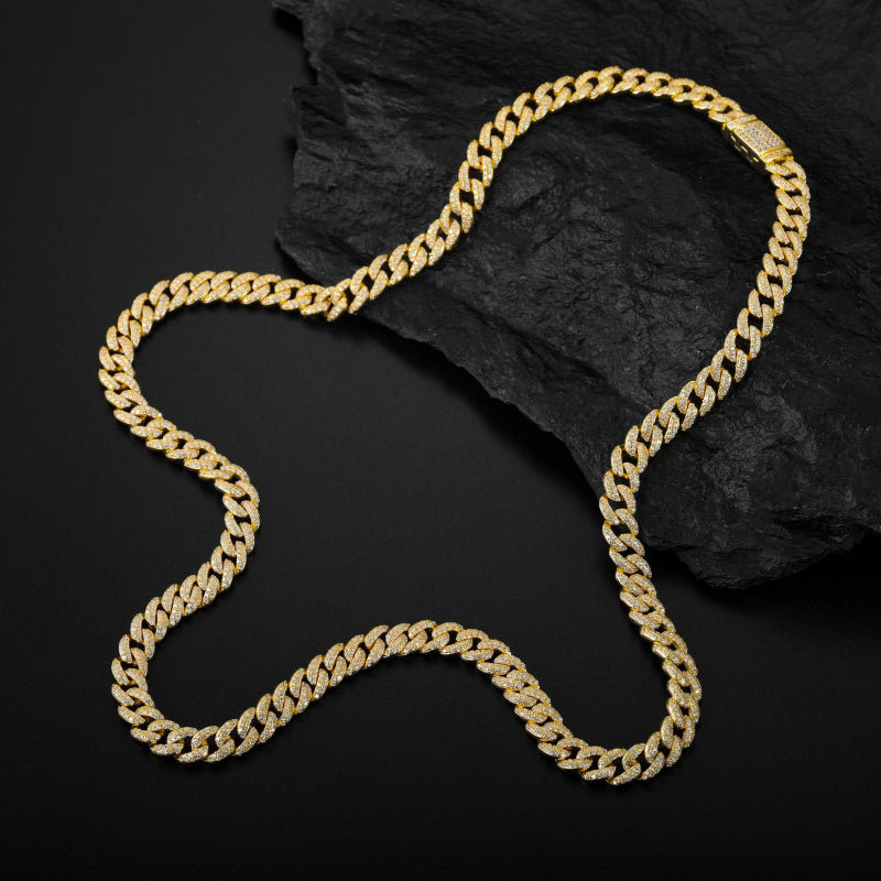 6mm gold-plated moissanite and diamond Cuban chain necklace