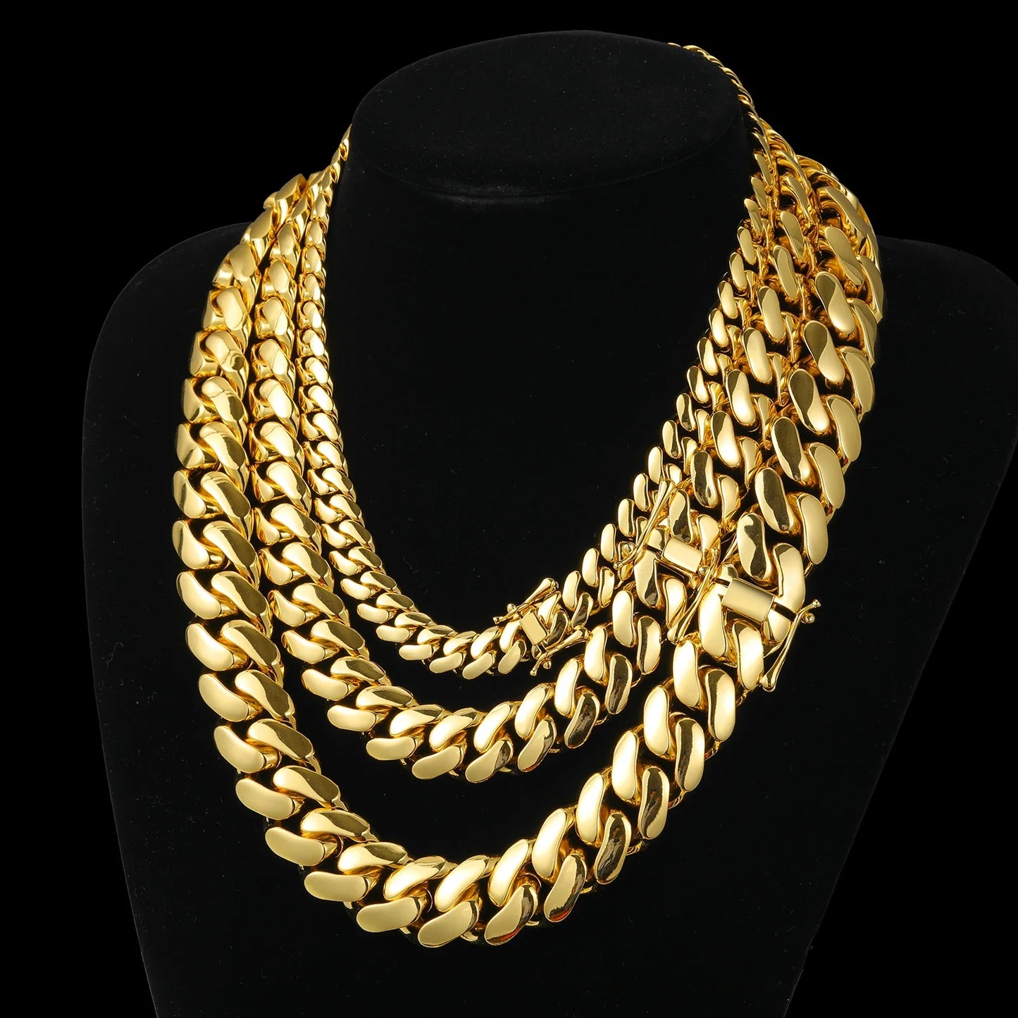 20mm 18k gold plated stainless steel Cuban chain bracelet necklace set