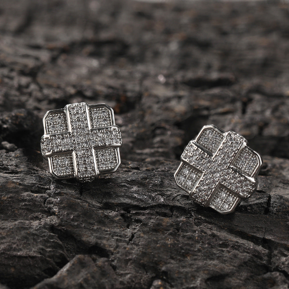 Square cross stud earrings