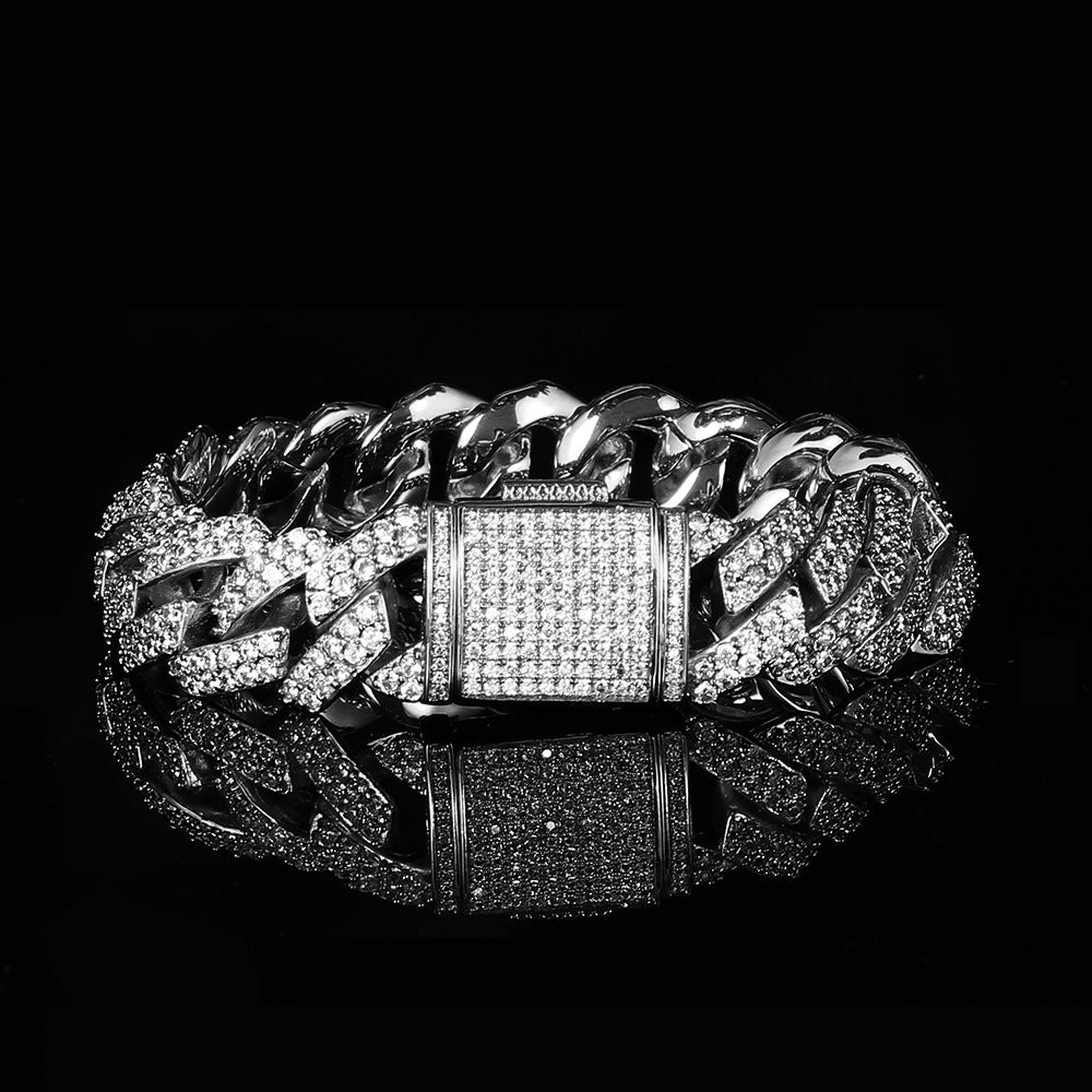 15mm Flap Buckle Double Row Zircon Rhombus Cuban Bracelet