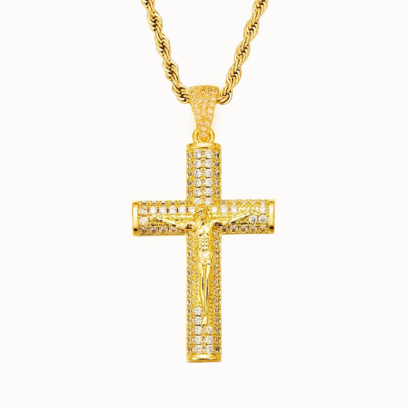Gold-plated diamond cross pendant
