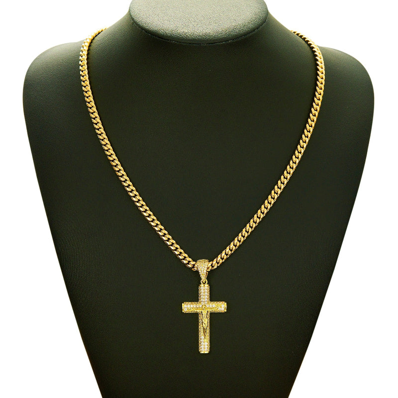 Gold-plated diamond cross pendant
