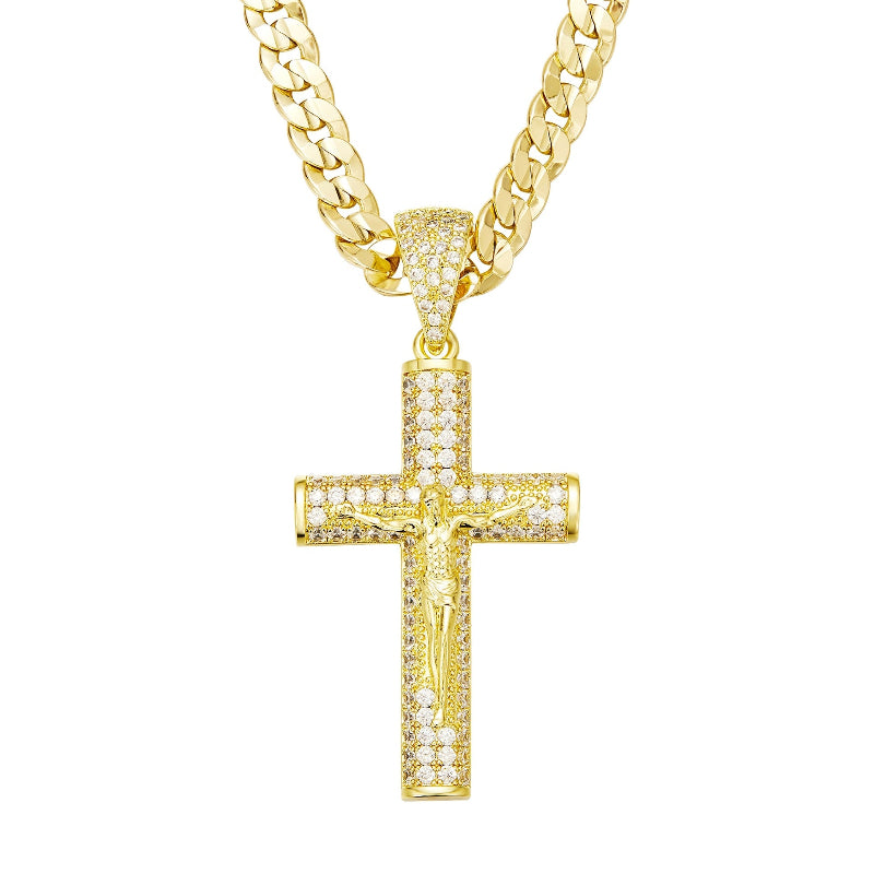 Gold-plated diamond cross pendant