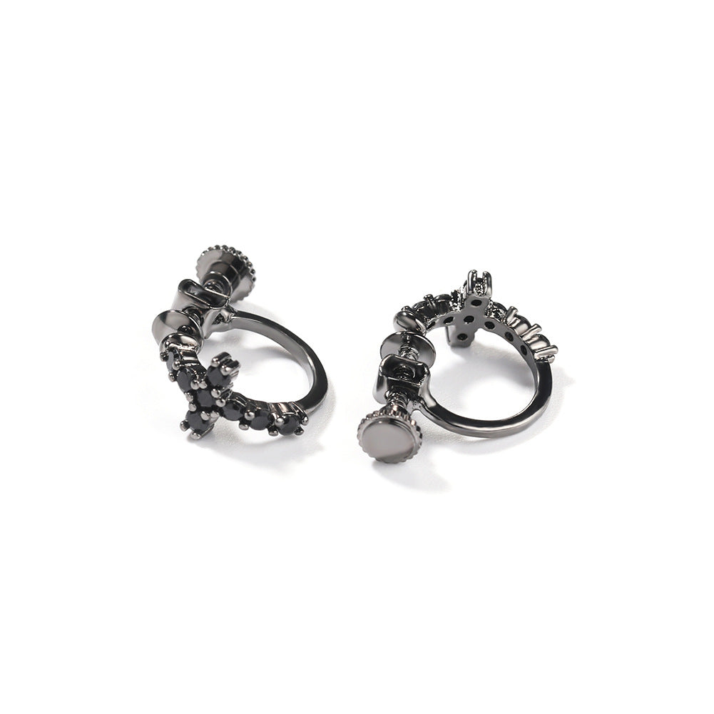 Black Spiral Buckle Cross Earrings