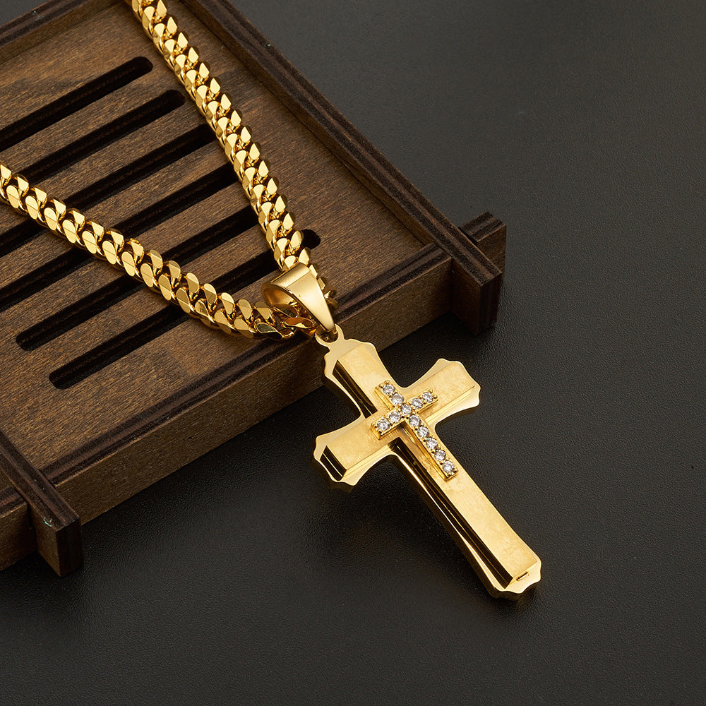 Layered Diamond Cross Pendant