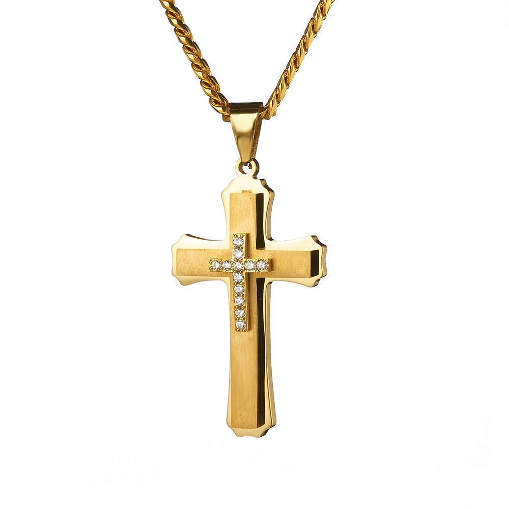Layered Diamond Cross Pendant