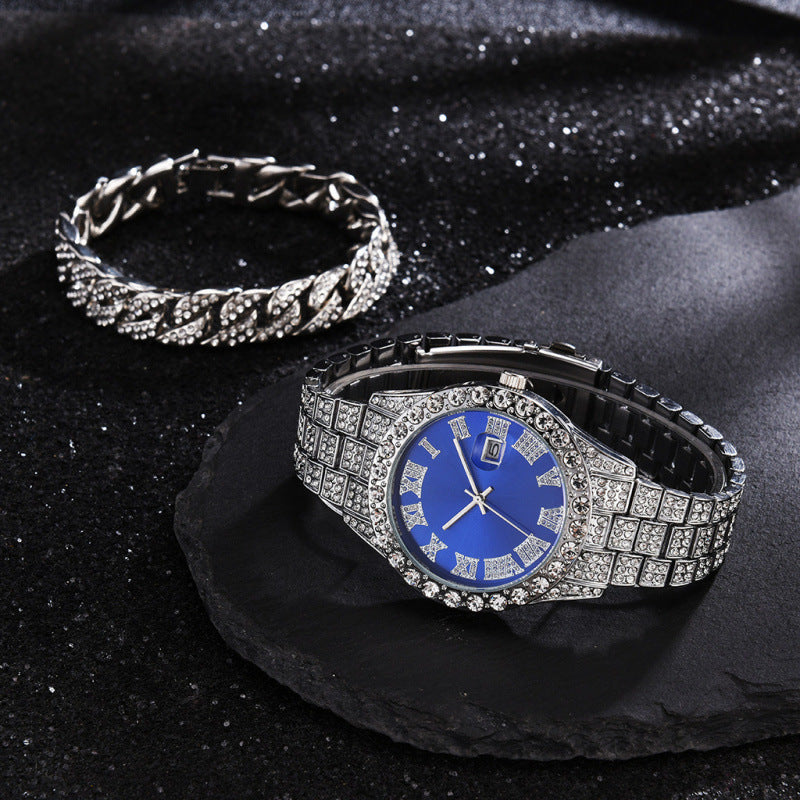 Cuban Diamond Bracelet and Watch Set