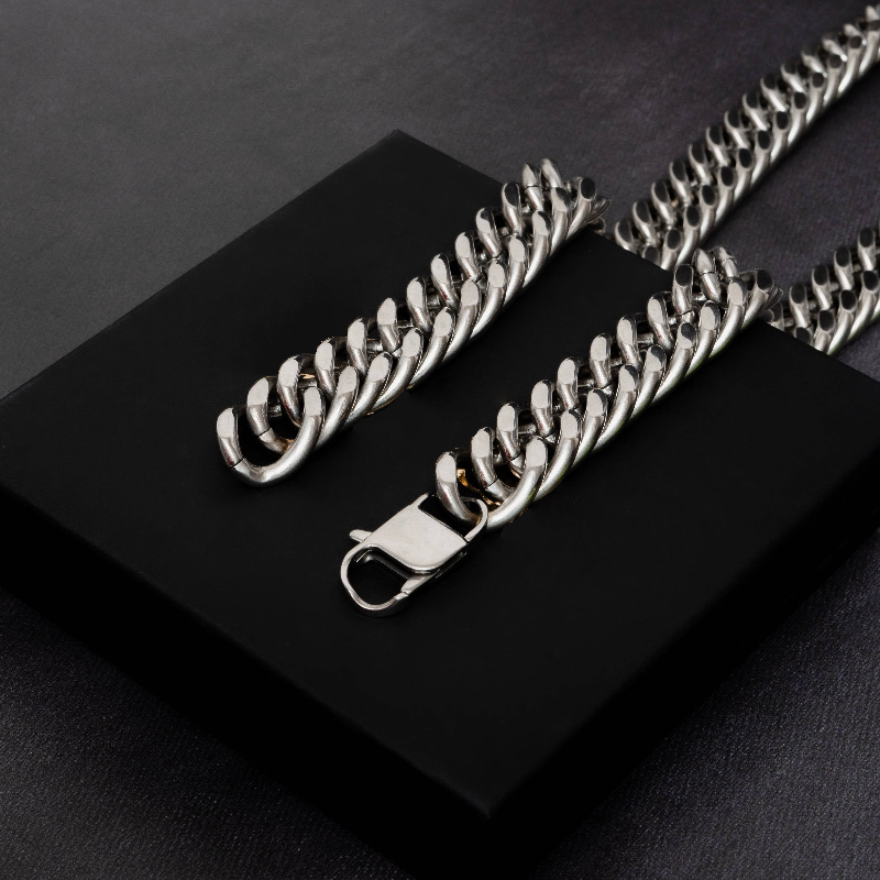 22mm Cuban Chain Adjustable White Gold