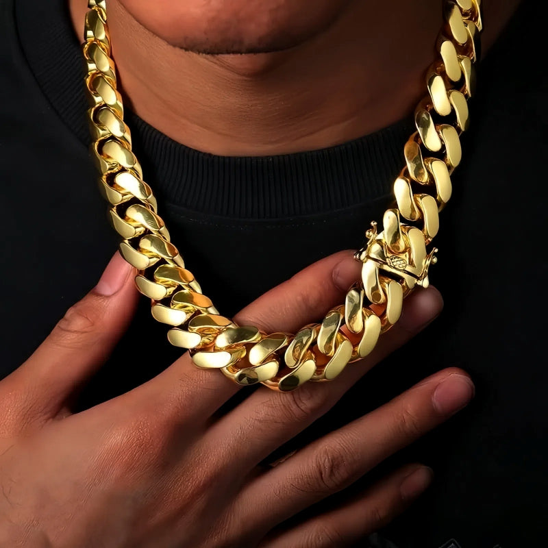 12mm Cuban Link Necklace and Bracelet Set, 14K Gold