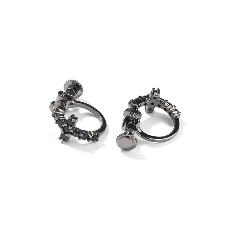 ICERIME Black Spiral Buckle Cross Earrings
