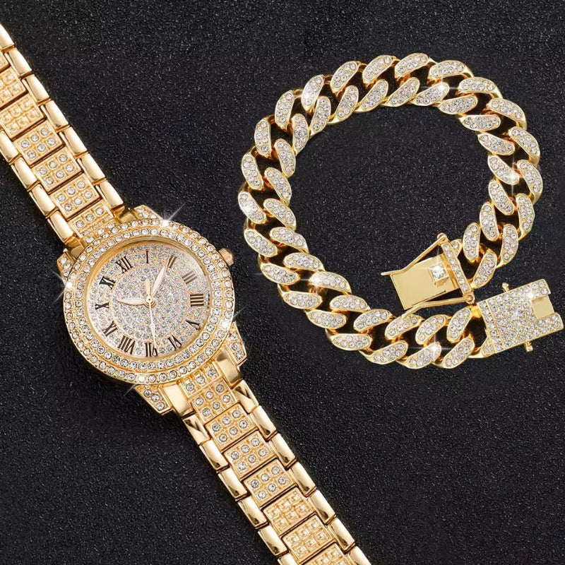 Diamond Cuban Bracelet and Watch Set