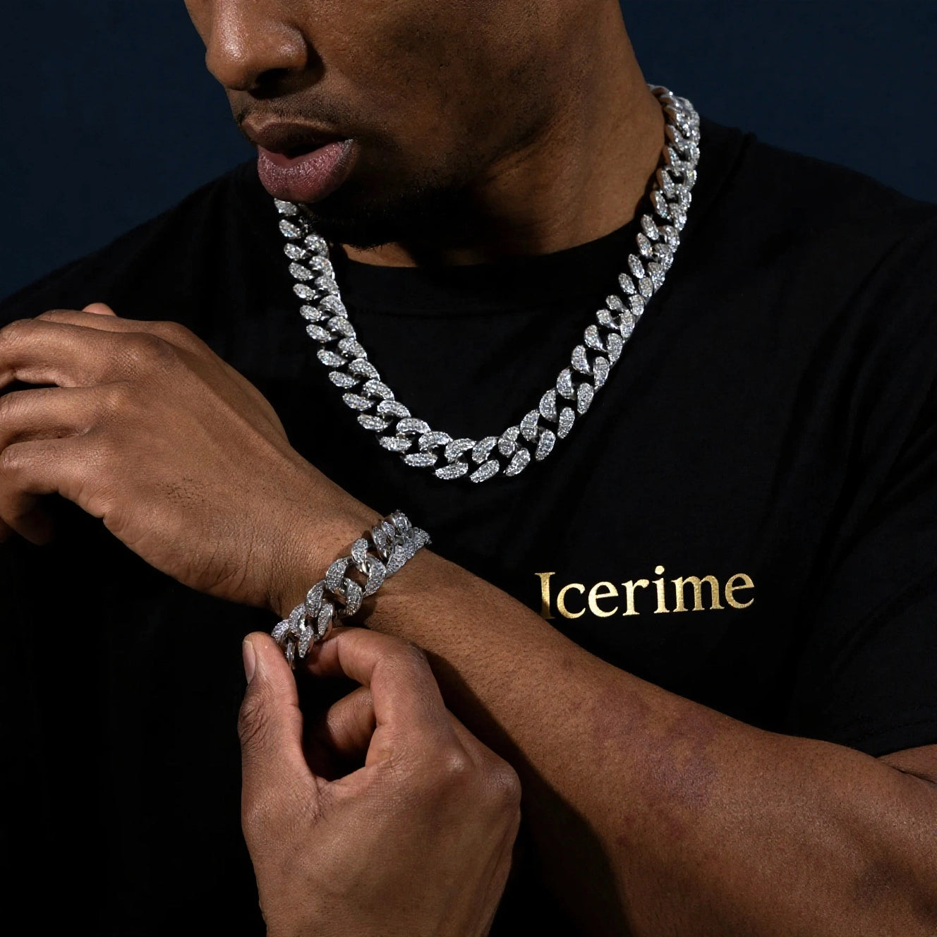 ICERIME 20mm Cuban Chain & Cuban Bracelet Bundle - Gold/White Gold