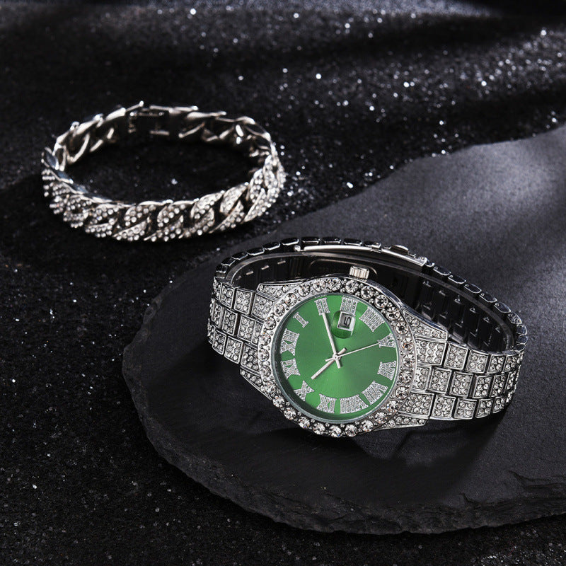 Cuban Diamond Bracelet and Watch Set