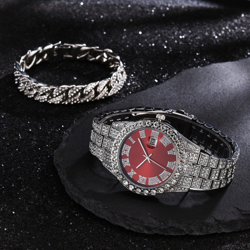Cuban Diamond Bracelet and Watch Set