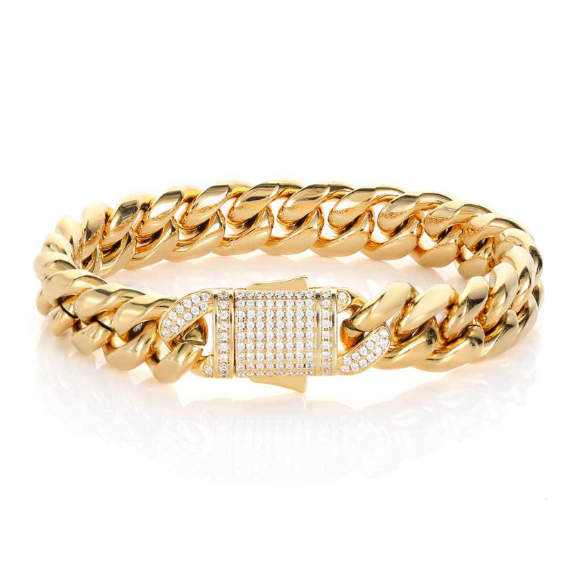 18K gold titanium steel spring buckle Cuban chain