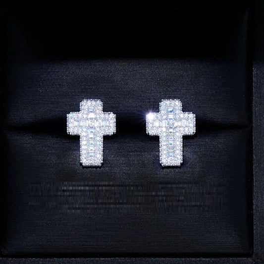 ICERIME three-dimensional cross stud earrings
