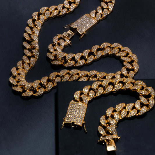 20mm Cuban Chain & Cuban Bracelet Bundle - Gold/White Gold