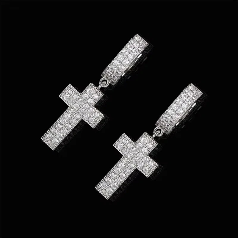 Drip Faith Earrings丨Iced Out Cross Hoops