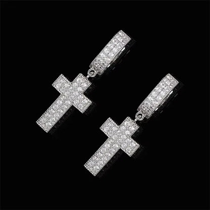 Drip Faith Earrings丨Iced Out Cross Hoops