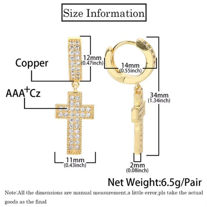 Drip Faith Earrings丨Iced Out Cross Hoops