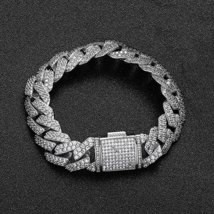 15mm Flap Buckle Double Row Zircon Rhombus Cuban Bracelet
