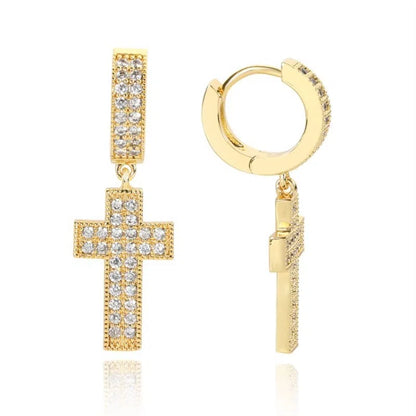Drip Faith Earrings丨Iced Out Cross Hoops