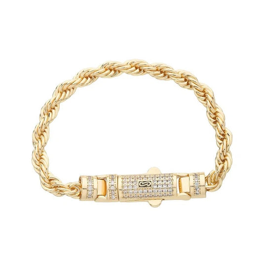 New 14k brass Monaco thick hinge chain 6N 8N hip-hop style rope chain with striped jewelry buckle