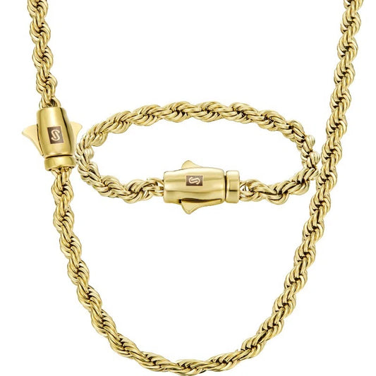 Icerime Men's Necklace — Vacuum-Plated 14K Gold, Twisted Chain Design, New Oval Clasp