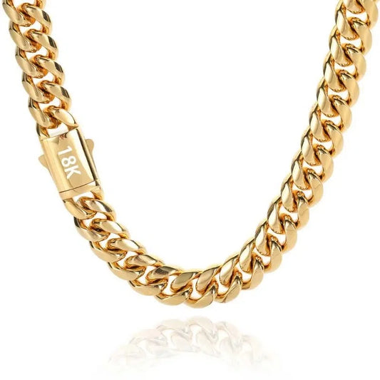 8-14mm Stainless Steel Gold Color Cuban Chain Waterproof Men woman