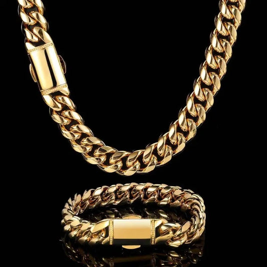 12mm Cuban Chain Bracelet Necklace Set