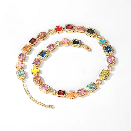 Multicolor Cubic Zirconia Tennis Necklace