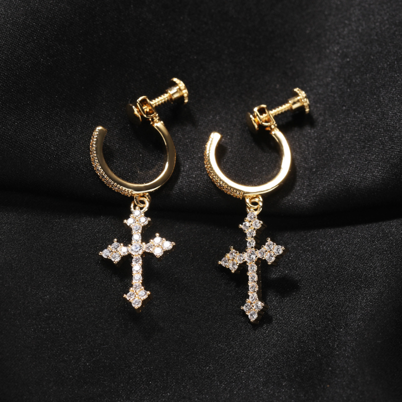 Hip Hop Spiral Buckle Cross Earrings