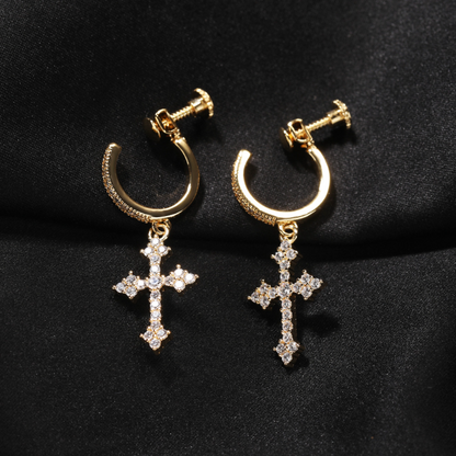 Hip Hop Spiral Buckle Cross Earrings