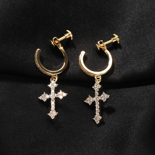 Hip Hop Spiral Buckle Cross Earrings