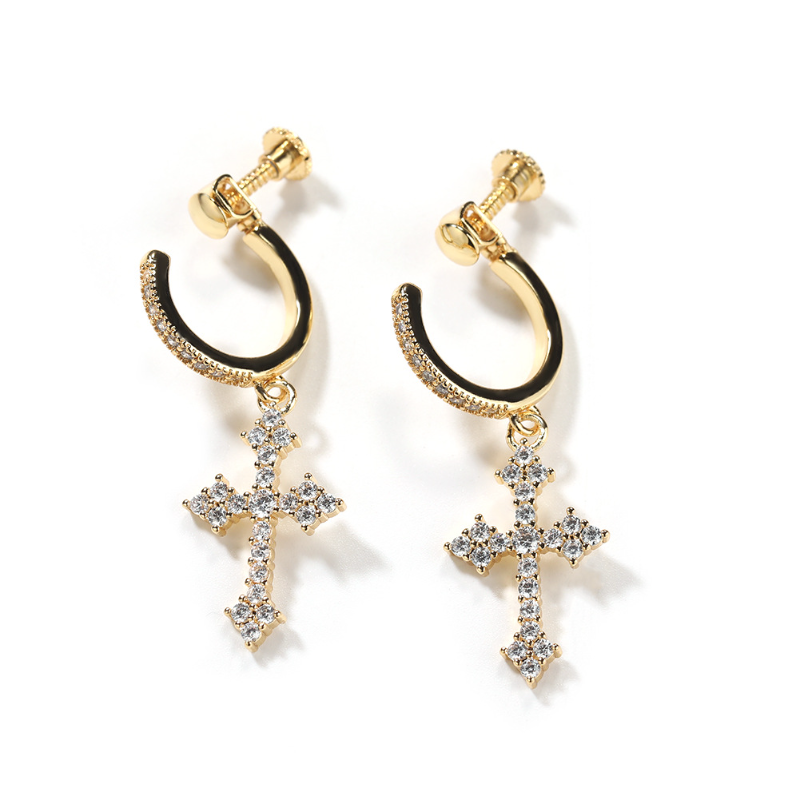 Hip Hop Spiral Buckle Cross Earrings