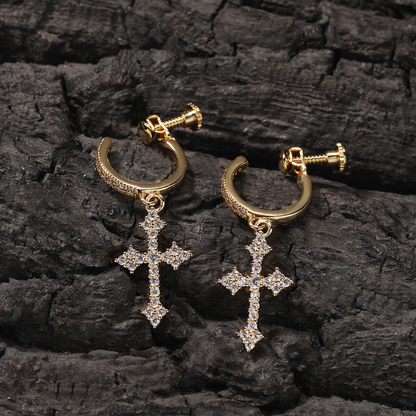 Hip Hop Spiral Buckle Cross Earrings